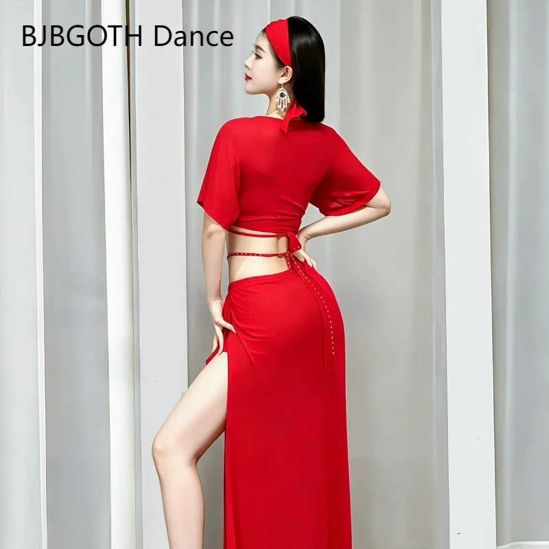 Belly Dance Costume Women Colorful Short Sleeves Top And ‌Skirt Full Set For Adult Performance Personal Practice Clothes S-L