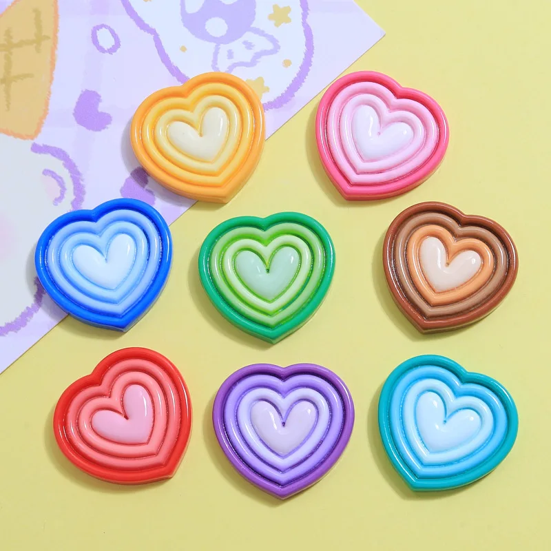 10pcs New Resin Heart Shape Cabochon Flatback for Scrapbooking Craft Rainbow Colorul Love Hearts Embellishment Vintage Accessory