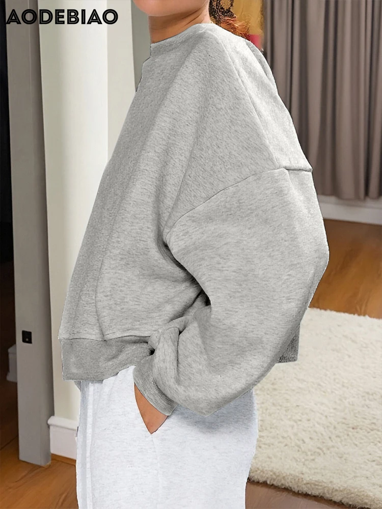 AODEBIAO Grey Sports Fitness Hoodie Women Autumn Winter Long Sleeves Fashion O-Neck Hoodie Casual Streetwear Loose Hoodie Women