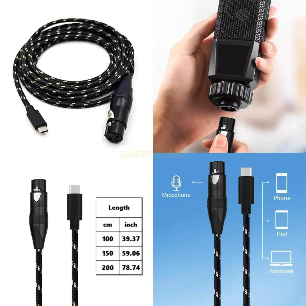 F62C USB C to 3Pin Microphone Cable 3Pin Female to Type C Aux Cable Cord Build in Chipset 20Hz-20KHz Frequency