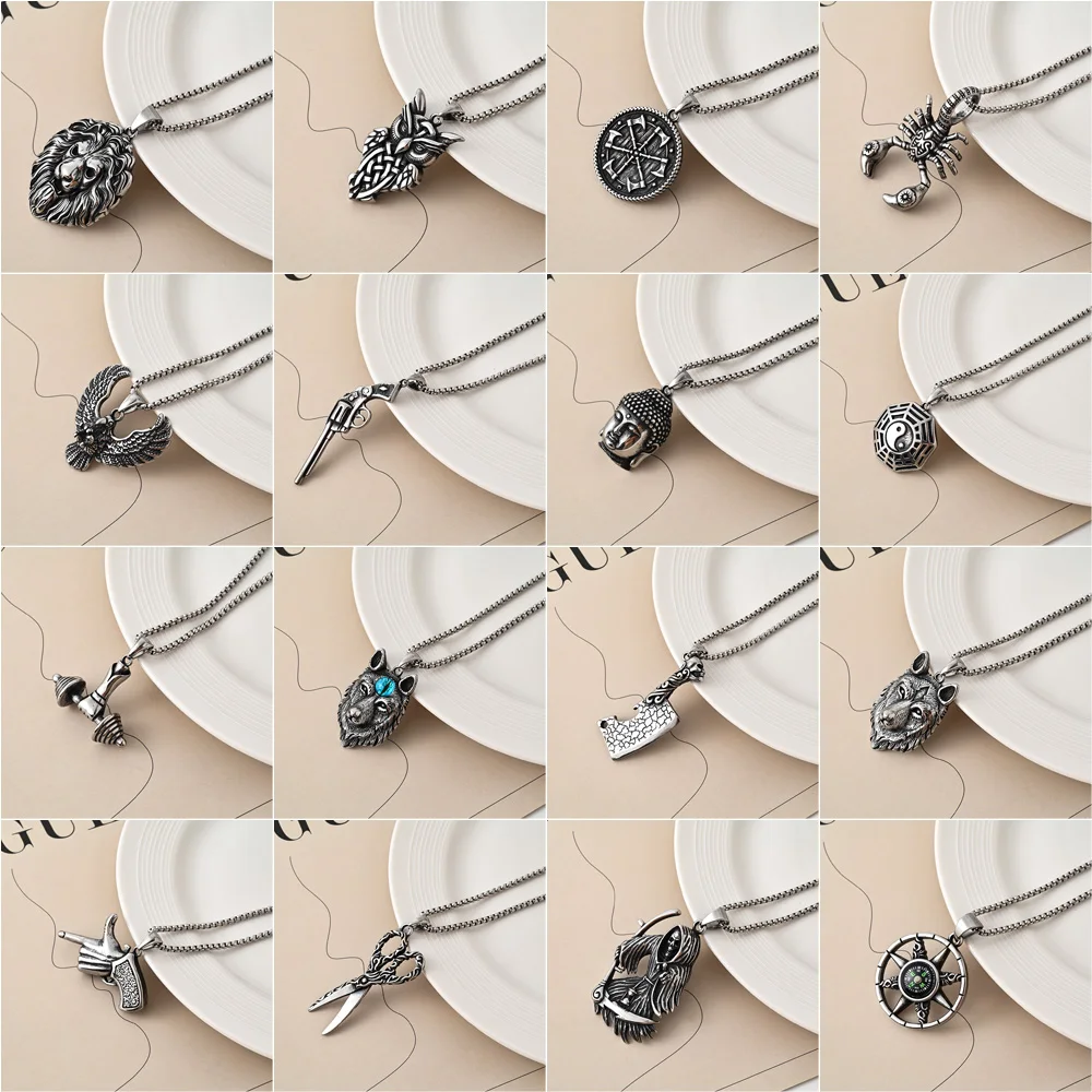 10/20Pcs/Lot Retro Punk Men's Stainless Steel Pendant Necklace Gothic Hip-Hop Animal Skull Women's Jewelry Daily Party Gifts