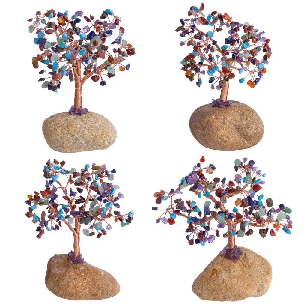 Natural Tumbled Stones Crystal Tree With Pebble Base Lucky Money Tree Reiki Healing Feng Shui Home Decor