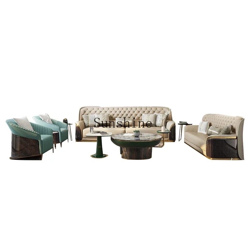 Italian post-modern light luxury sofa high back solid wood top layer leather large apartment  TF