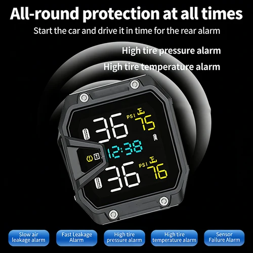 Imagen 2 del producto Monitor de presión de neumáticos de motocicleta TPMS, locomotora inalámbrica, Detector de presión de neumáticos impermeable, alarma de seguridad de neumáticos
