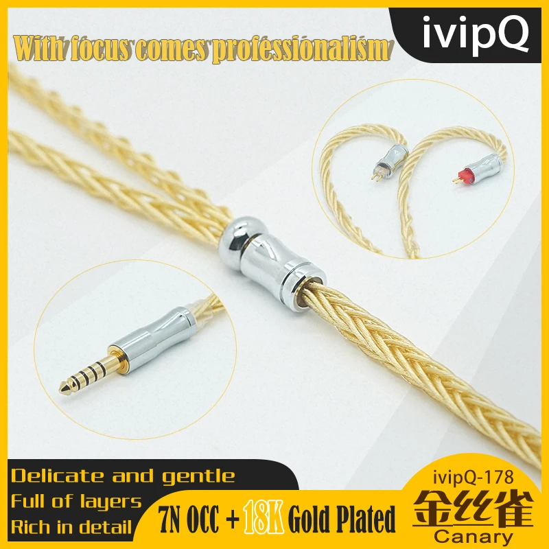 ivipQ-178 كناري HiFi الصوت سماعة كابل 7N OCC 18K مطلية بالذهب استبدال سلك 2Pin MMCX 3.5/4.4 مللي متر ل Davinci Cantor ORIGIN Que