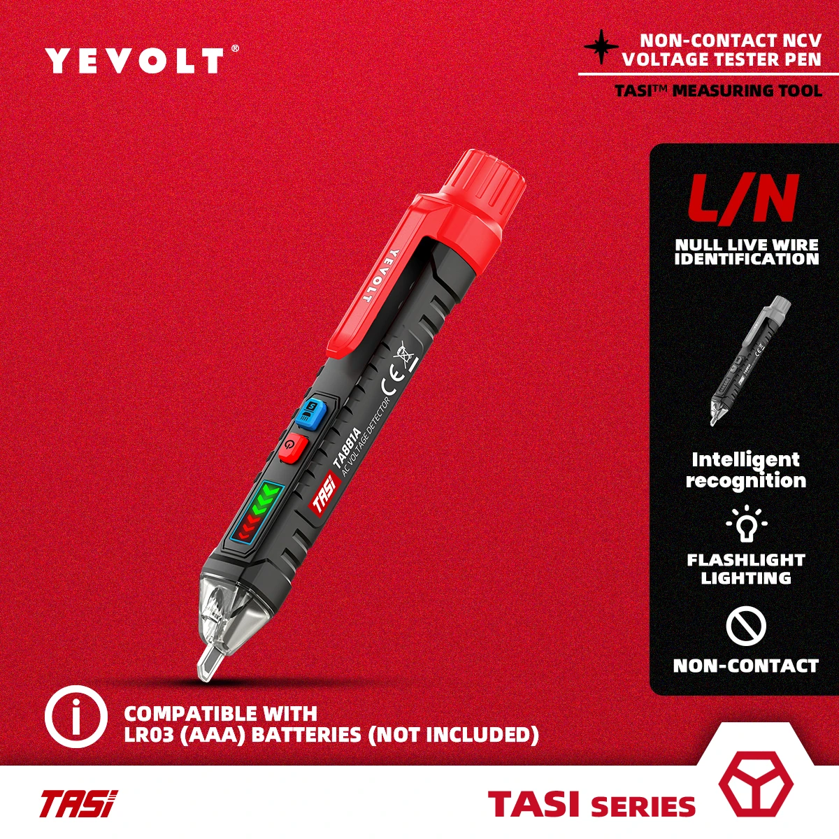 

YEVOLT TA881A Non-Contact AC Voltage Tester Pen Flat Probe AC 12-1000V LED Flashlight Buzzer Alarm for Live/Null Wire Judgment