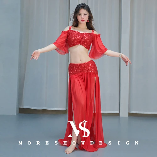 Ropa de danza del vientre para mujer, conjunto de Top + falda, traje de danza Oriental, ropa de práctica para actuación en escenario, ropa de lección de clase