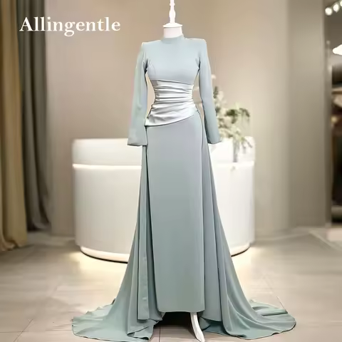 Muslim High Neck Evening Dress for Woman Long Sleeves Pleat Elegant Formal Celebrity Gowns Arabic Wedding Party Dress Customized