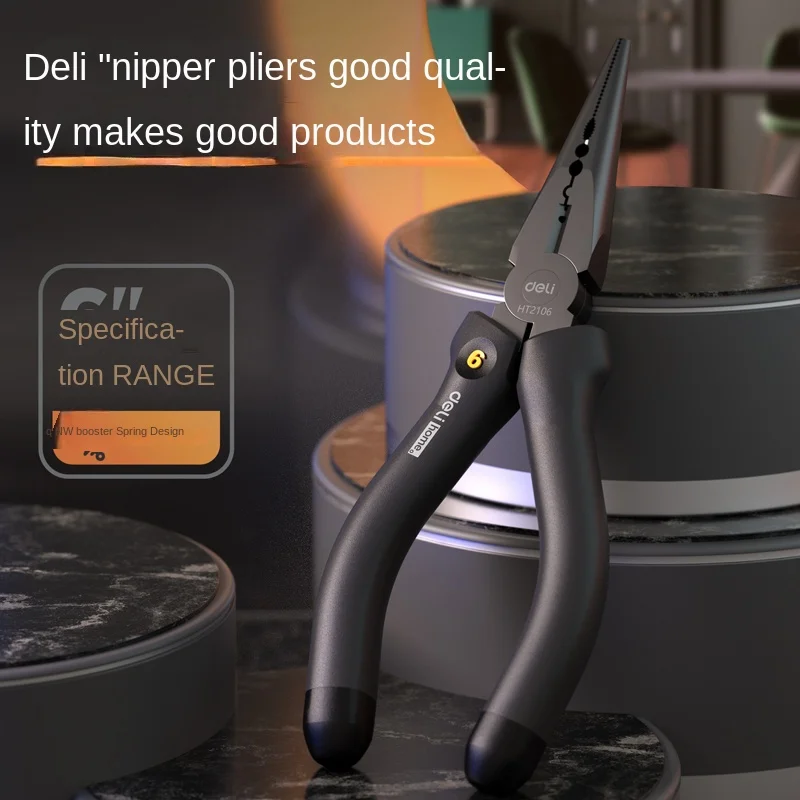Deli pointed nose pliers 6-inch steel wire pliers multifunctional eccentric labor-saving household manual wire stripping pliers
