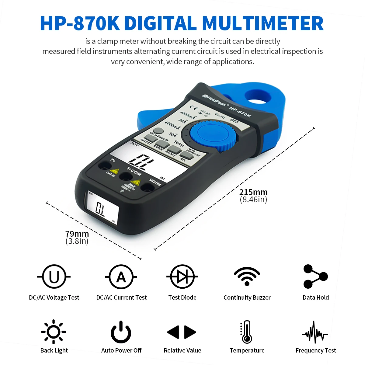 Digital Clamp Meter 3999 Counts Auto Range 1000V 30A AC DC Multimeter Voltage Current Tester