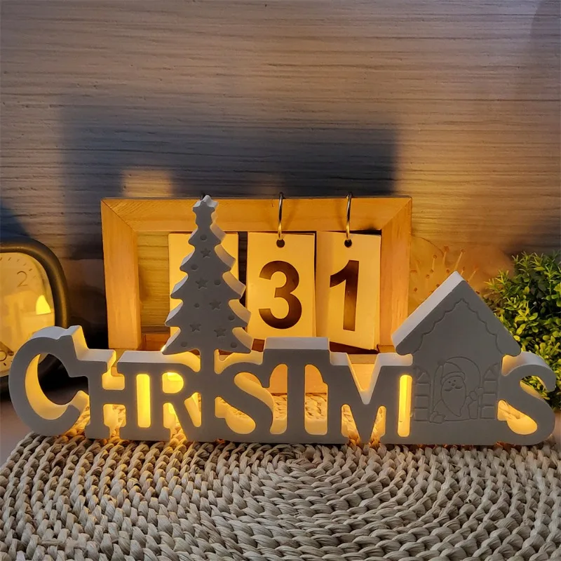 Christmas English Letters Ornament Mold Christmas Tree and House Gypsum Molds DIY Aroma Plaster Epoxy Resin Clay Silicone Mould