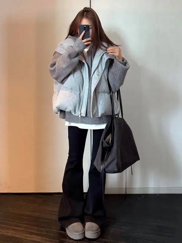 Gilet en coton tricoté Thiened, vêtements d'extérieur pour femmes, chaleur élégante, petite taille, automne hiver, nouvelle arrivée, décoration à fermeture éclair, Lon...