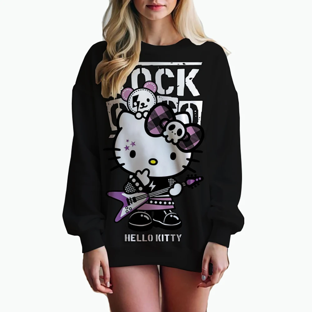 

Женские толстовки с длинными рукавами Hello Kitty с круглым вырезом, молодежная женская одежда, вечерние уличные пуловеры Y2k, высокое качество, новинка 2024, новинка