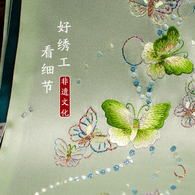 Pure Silk Suzhou Embroidery Scarf, Mulberry Silk Embroidered Neck Wrap, Exquisite Featured Gift view 2