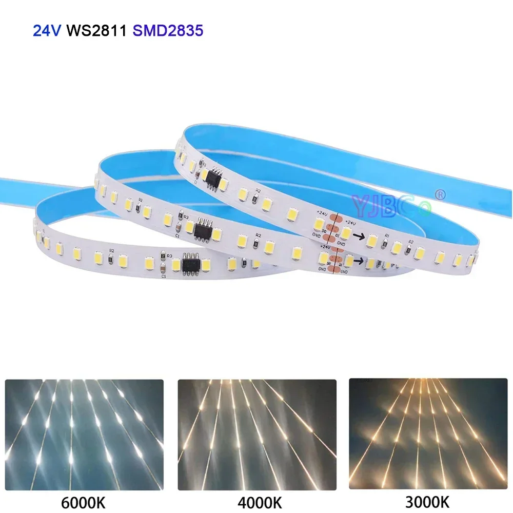 10M 24V WS2811 เดี่ยวสีไล่แสงน้ํา LED Strip 120LED/m SMD 2835 พิกเซลกระแสเงินสดเทปสีขาว/อบอุ่นสีขาวริบบิ้นโคมไฟ