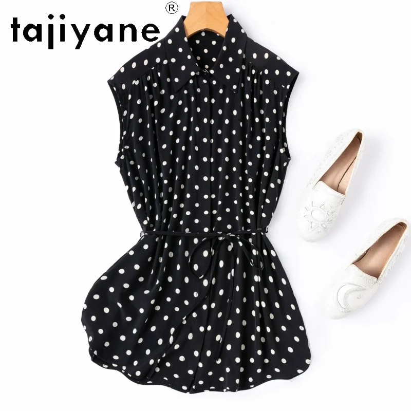 

TAJIYANE 93% Natural Mulberry Silk Women's Tanks Sleeveless Polka Dot Shirt Elegant Summer Tops for Woman Clothing 2026 рубашка