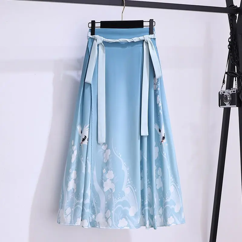 Summer Hanfu Age Reducing Outfits For Women\'s New Fashionable and Elegant Gradient Shirt High Waist Skirt Two Piece Set