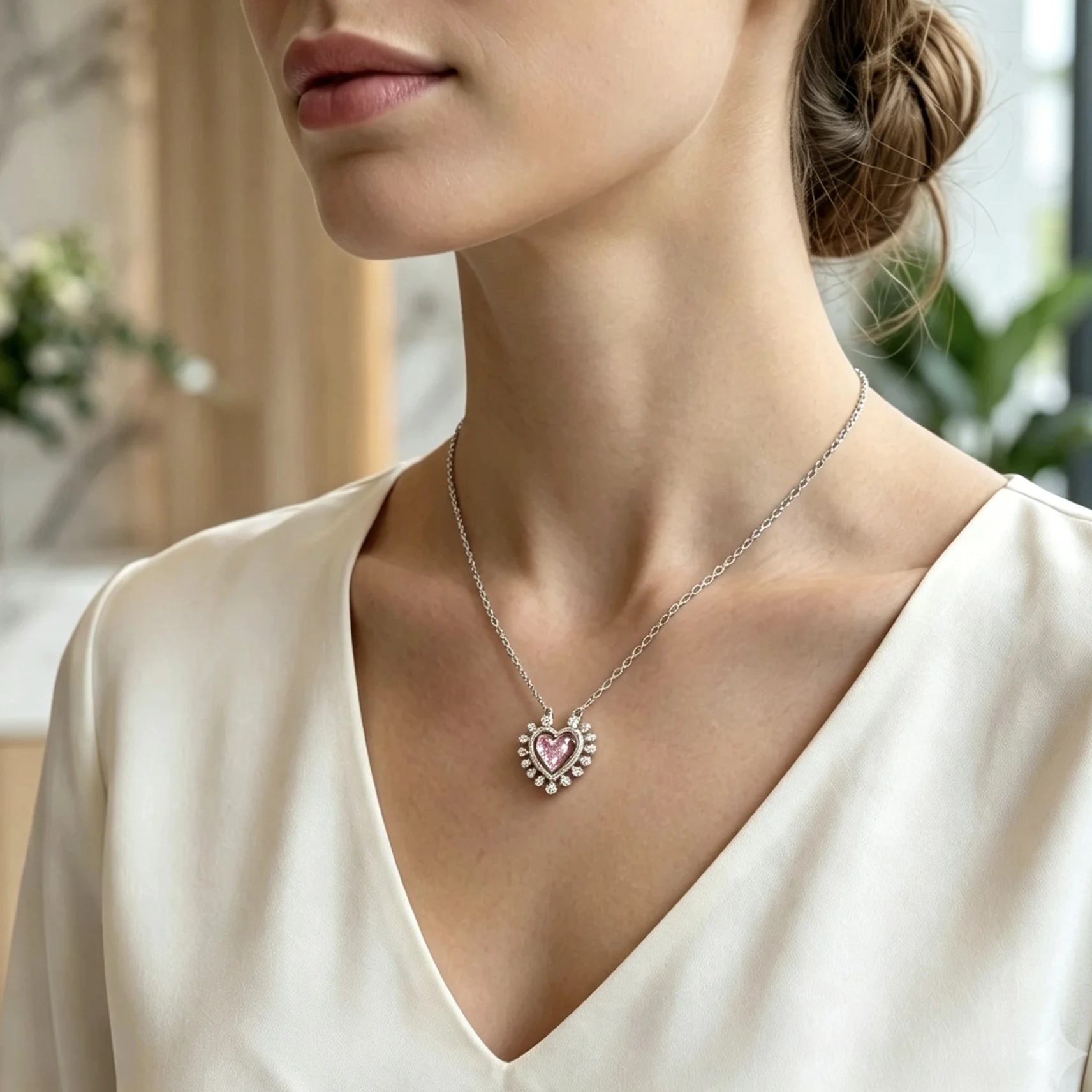 Heart‑shaped Surround Pendant Clavicle Chain, Sweet Neck Ornament for Daily Dating