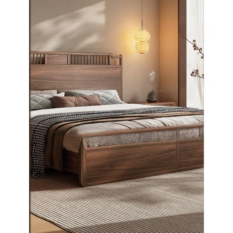 

Song aesthetic black walnut all solid wood master bedroom 1.8 meters double bed high-end dovetail full shop