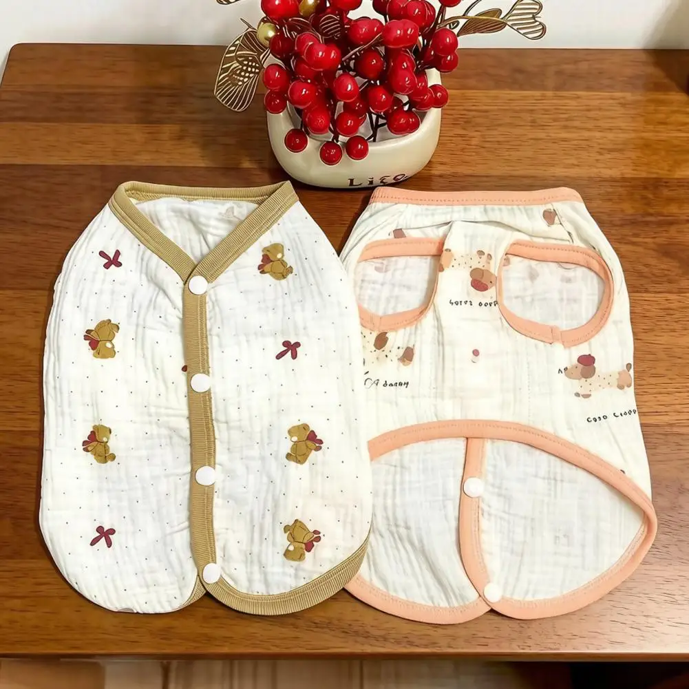 Adorable Cotton Dog T-Shirt, Breathable Sleeveless Pet Vest, Easy Snap Closure Shirt For Small Puppies Summer Outfit
