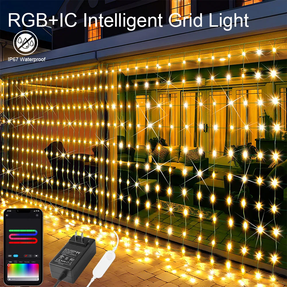 في الهواء الطلق شبكة ضوء RGB + IC شبكة ذكية ضوء DIY الرسم 400 المصابيح 64 طرق IP67 مقاوم للماء مناسبة ل فناء أضواء الحديقة