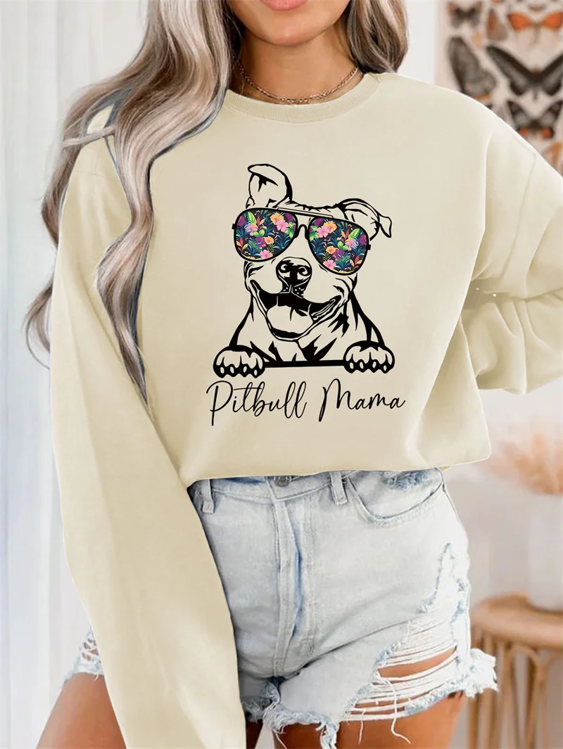 Neues Modisches Damen-Pullover Mit Langen Ärmeln, Baumwoll-Sweatshirt, Süßes Lpitbull-Mama-Haustier-Langarm-T-Shirt-Sweatshirt