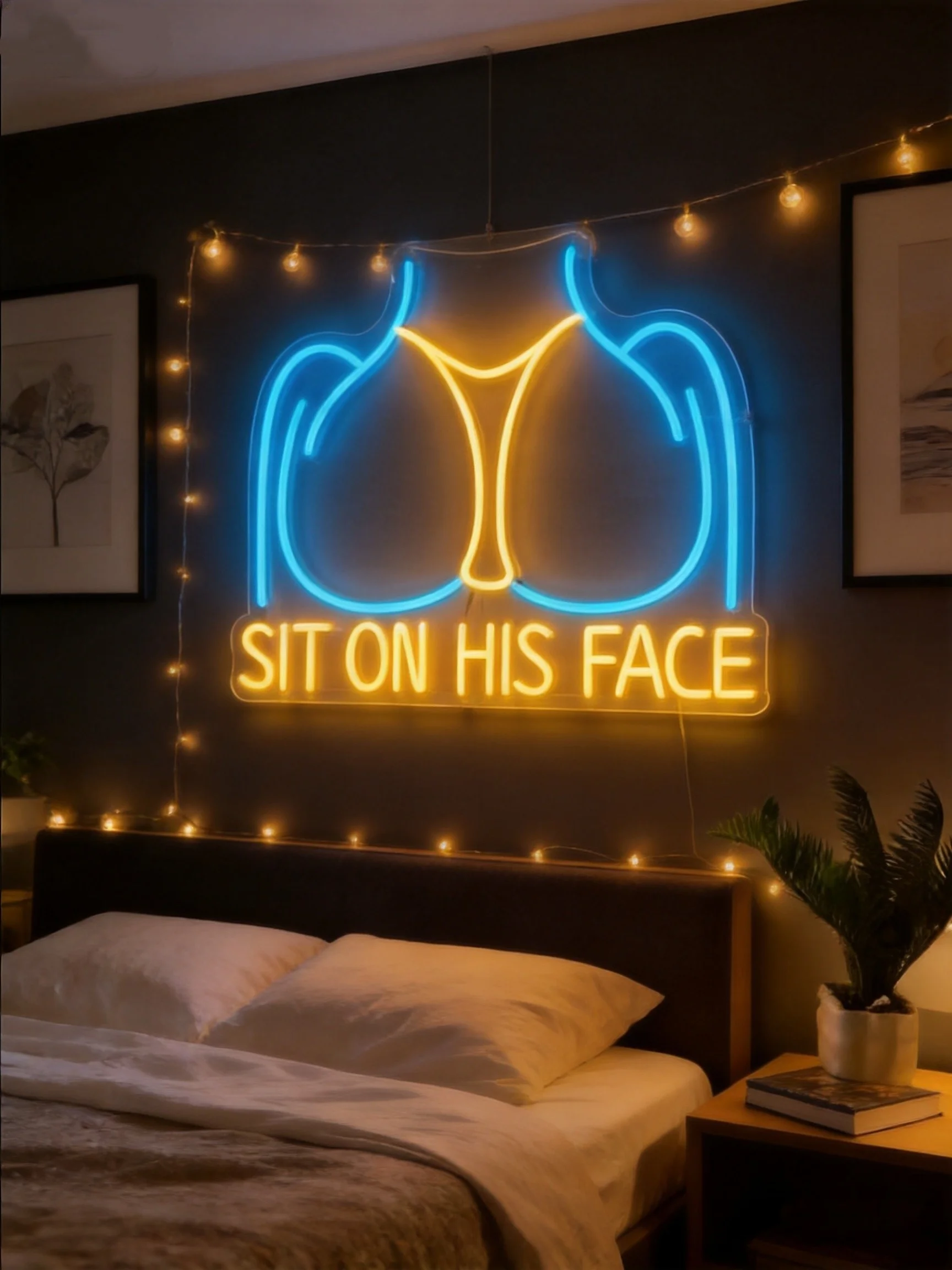 Funny Neon Sign Sit On His Face15.75x11.81 Inch Adult Humor Wall Decor Bedroom Novelty Gift USB LED Light Art Plaque
