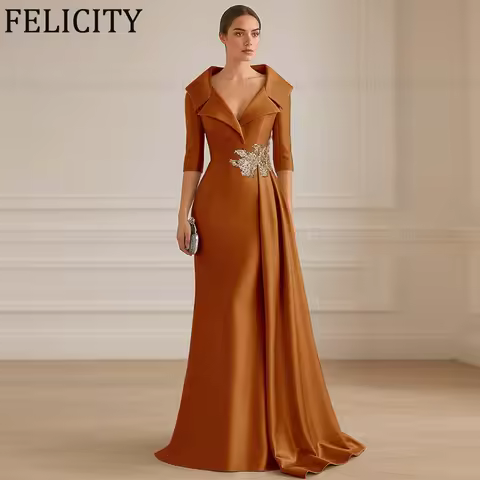 Customized Fashion Satin Mother of the Bride Dress 2026 Beads Mermaid V-Neck Formal Wedding Guest Dress Long Evening Party Gowns