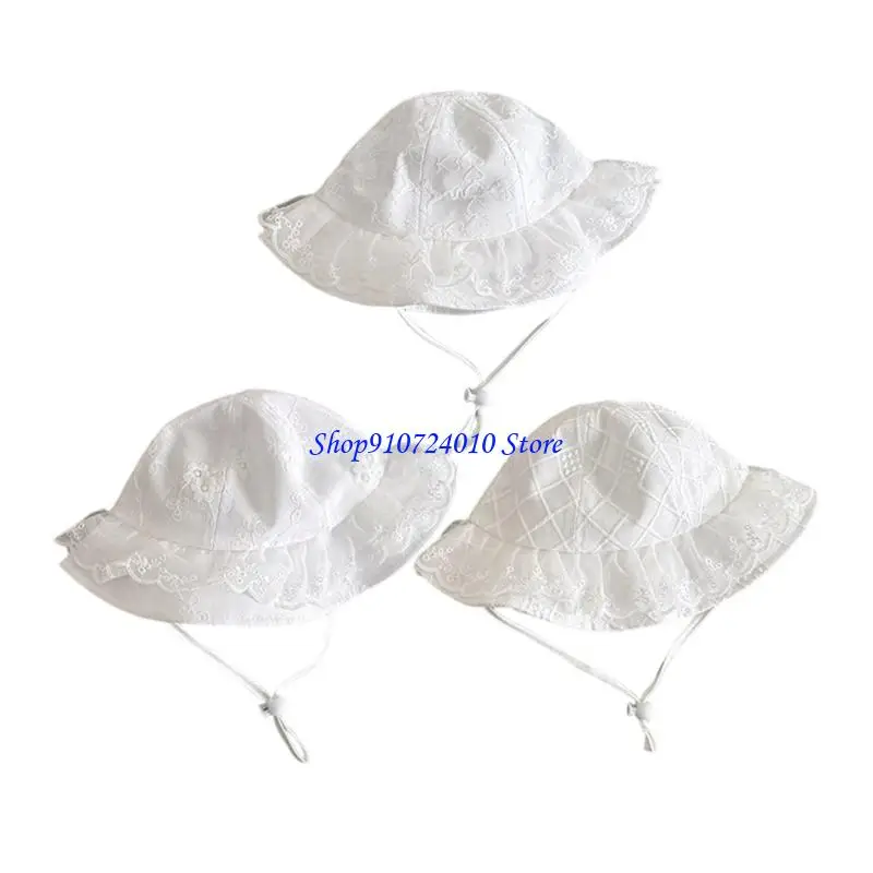 

77HD Vintage Embroidered Fisherman Hat Cotton Lace Sun Hat for Baby Girls 6-24 Months Elegant Outdoor Protections