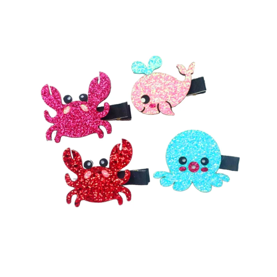 

Boutique 10pcs Fashion Cute Glitter Whale Dolphin Crab Octopus Hairpins Cartoon Animal Hair Clips Princess Hair Accessories