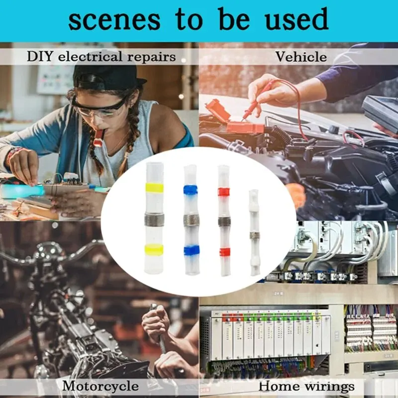 Electrical Wire Connectors Insulated Butt Splice Heat Shrink Solder Terminal Waterproof Butt Connectors Wire Cable Terminal