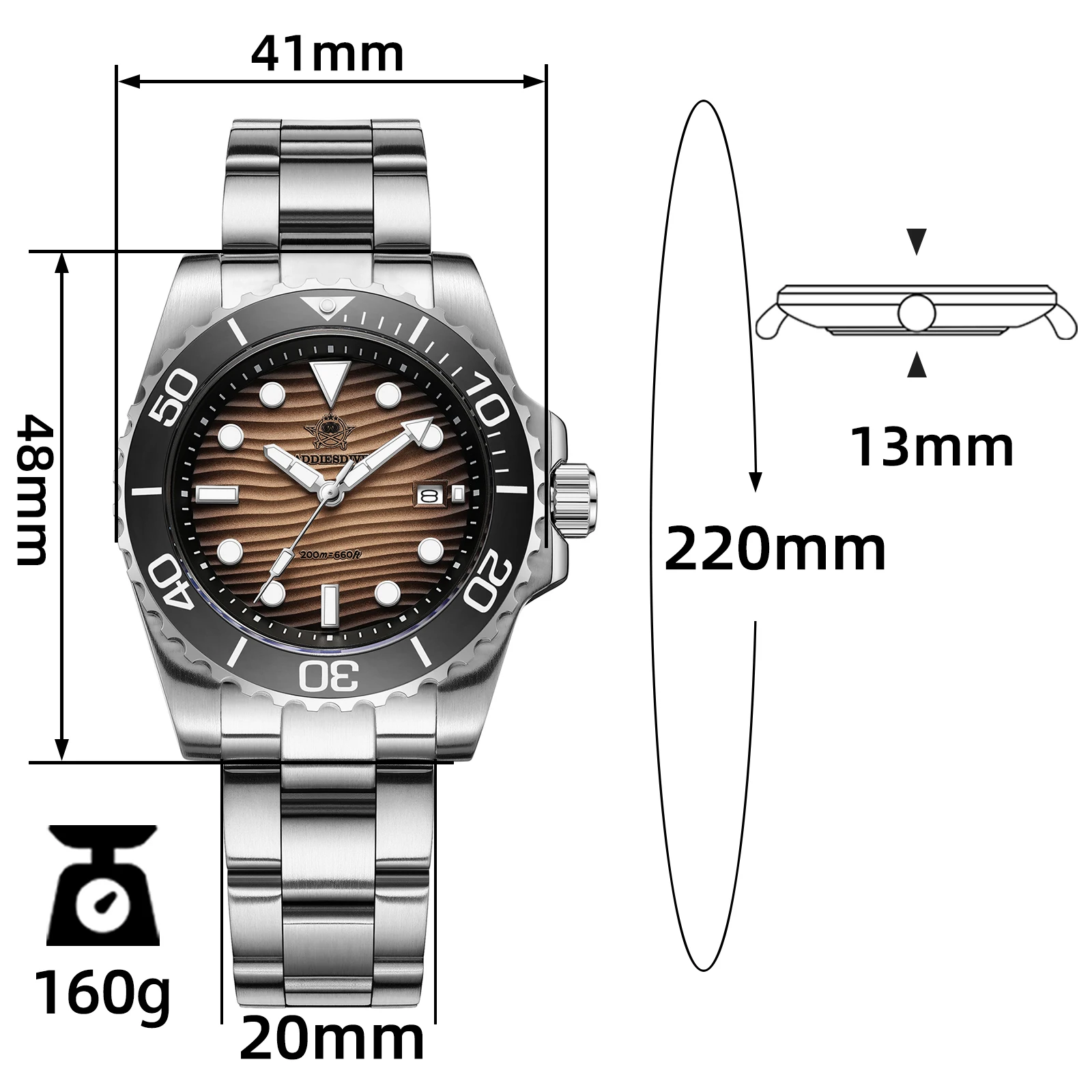 Addiesdive novos relógios masculinos 41mm mergulhador relógio de quartzo areia dial à prova dwaterproof água 200m calendário super luminoso relógio de pulso de aço inoxidável