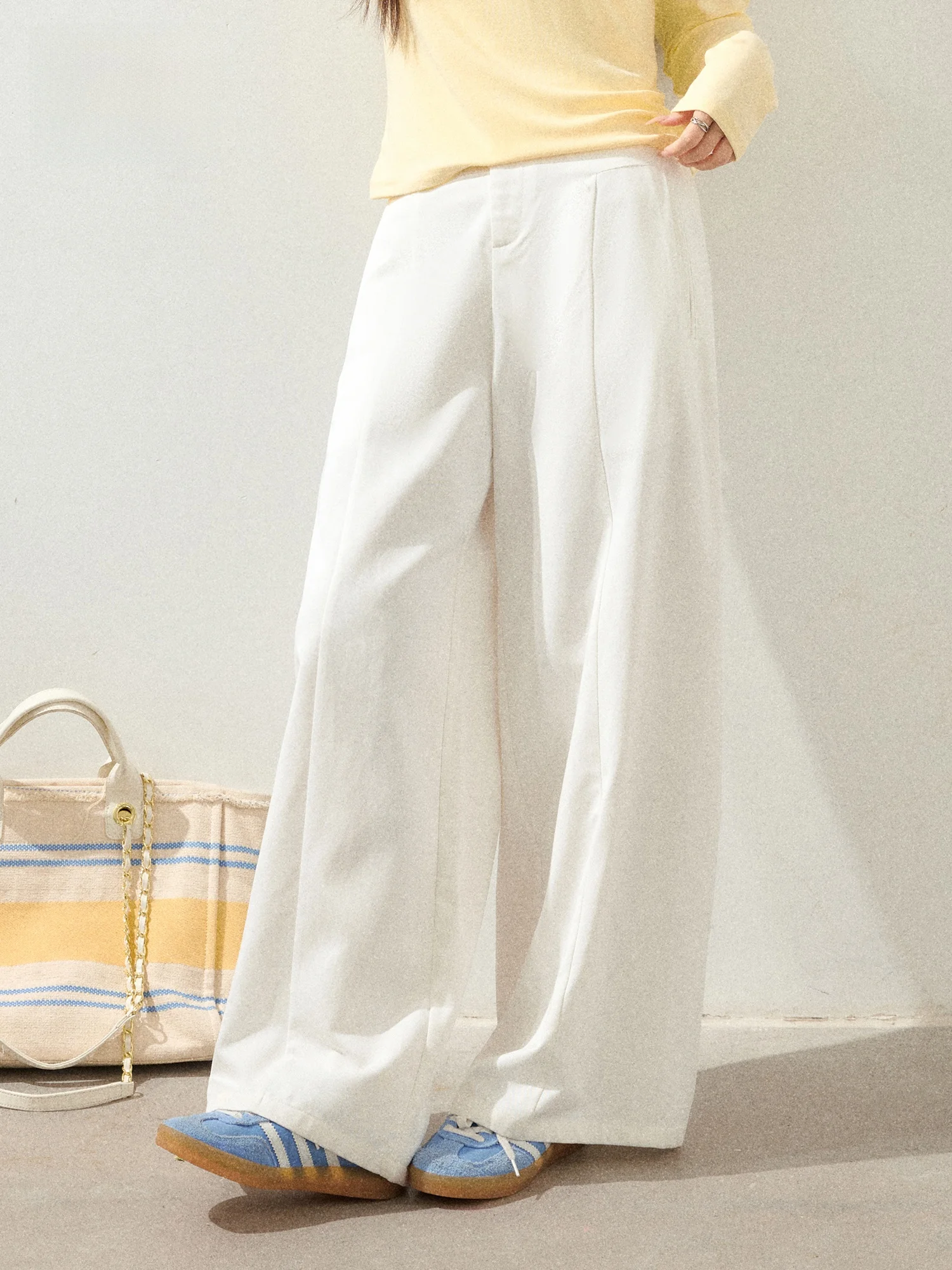 

High Waist Drapey Wide Leg Pants Oxygen Feel Pure White plus Size Women's Faion Spring Commute Sle Korean Version Slim Fit