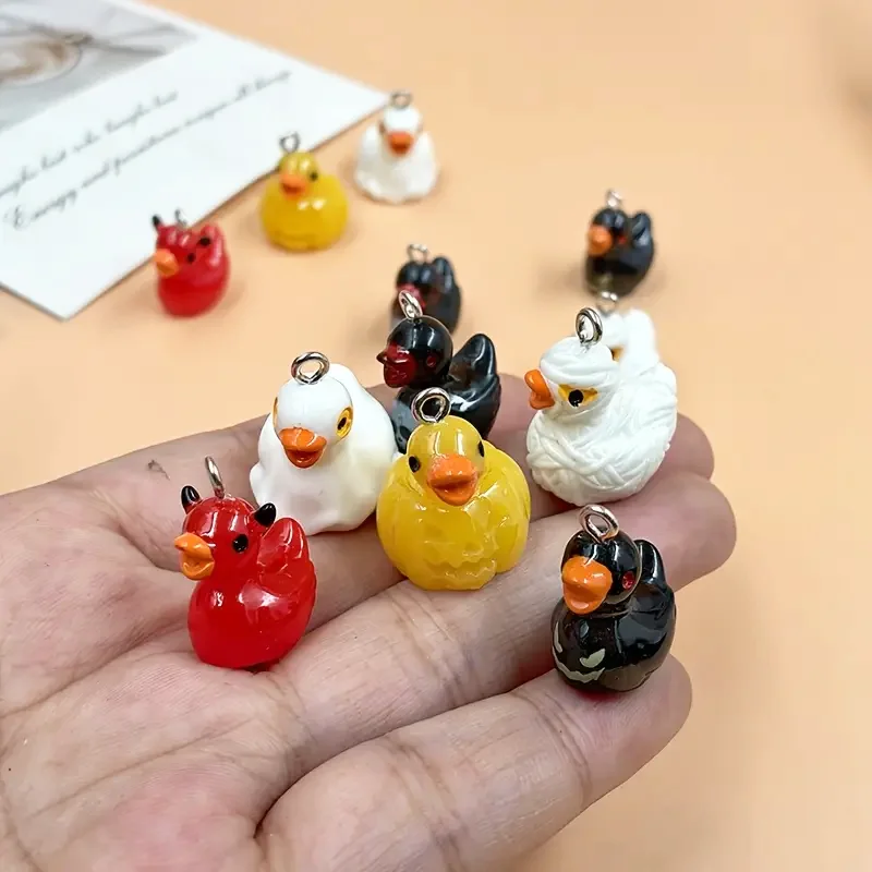 6/12pcs Halloween Devil Skeleton Ducks Charms for Jewelry Making, Kawaii Mini Resin Animals Pendants DIY Keychain Supplies