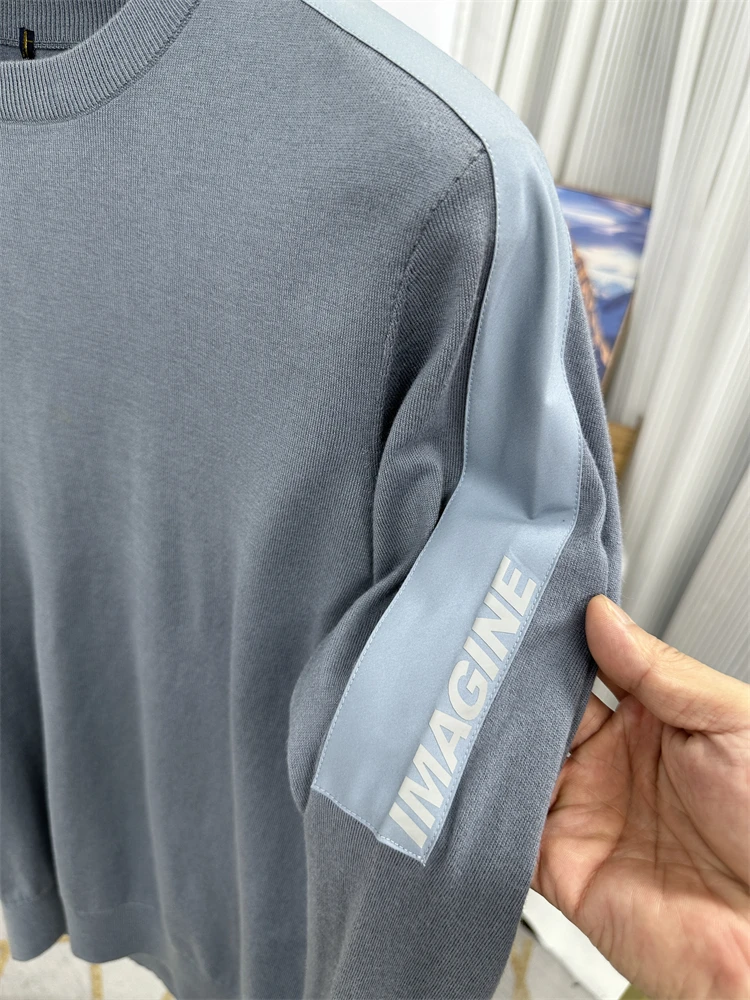 편안한 부드러운 남성용 라운드 넥 니트웨어 얇은 베이스 셔츠 순색 가을 겨울 면 혼방 패션 도시 스타일 긴팔