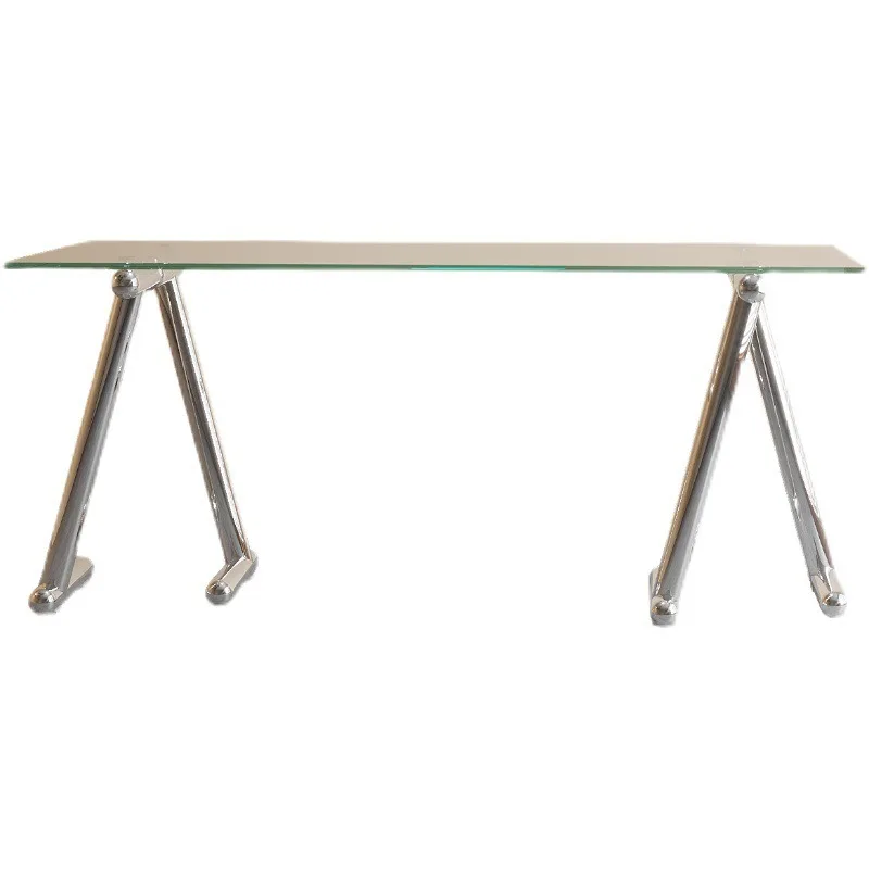 Stainless steel metal round tube rectangular glass table, simple office writing table
