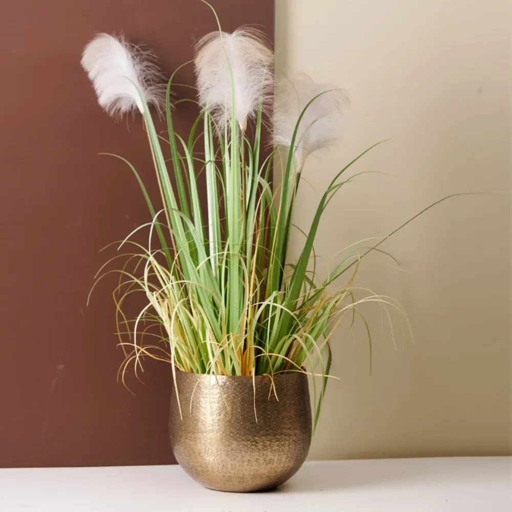 Metal Flowerpot Round Aluminum-gold Hammer Flowerpot Living Room Desktop Flower Arrangement Decorative Metal Flower Crafts