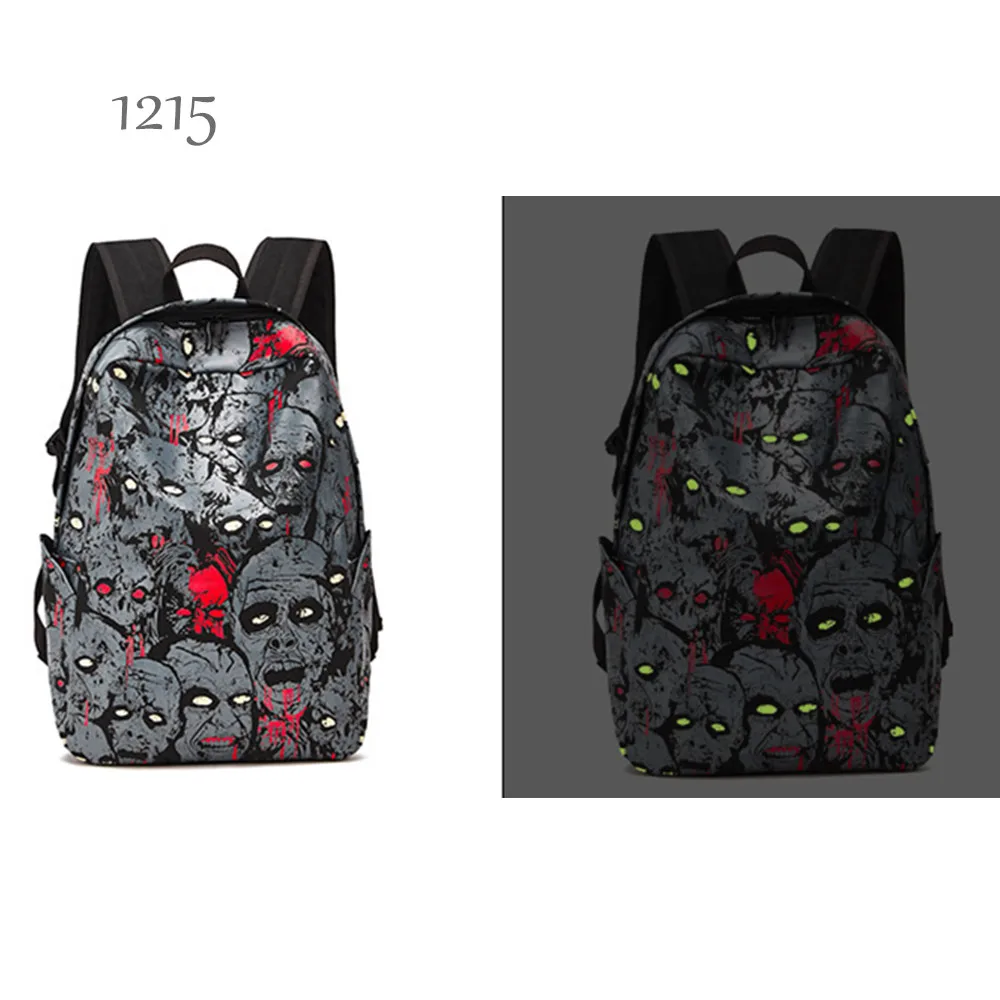 Imagem -02 - Mochila de Lona Gótica com Monstro Fantasma Luminosa para Escola Viagem Punk Verde Brilha no Escuro