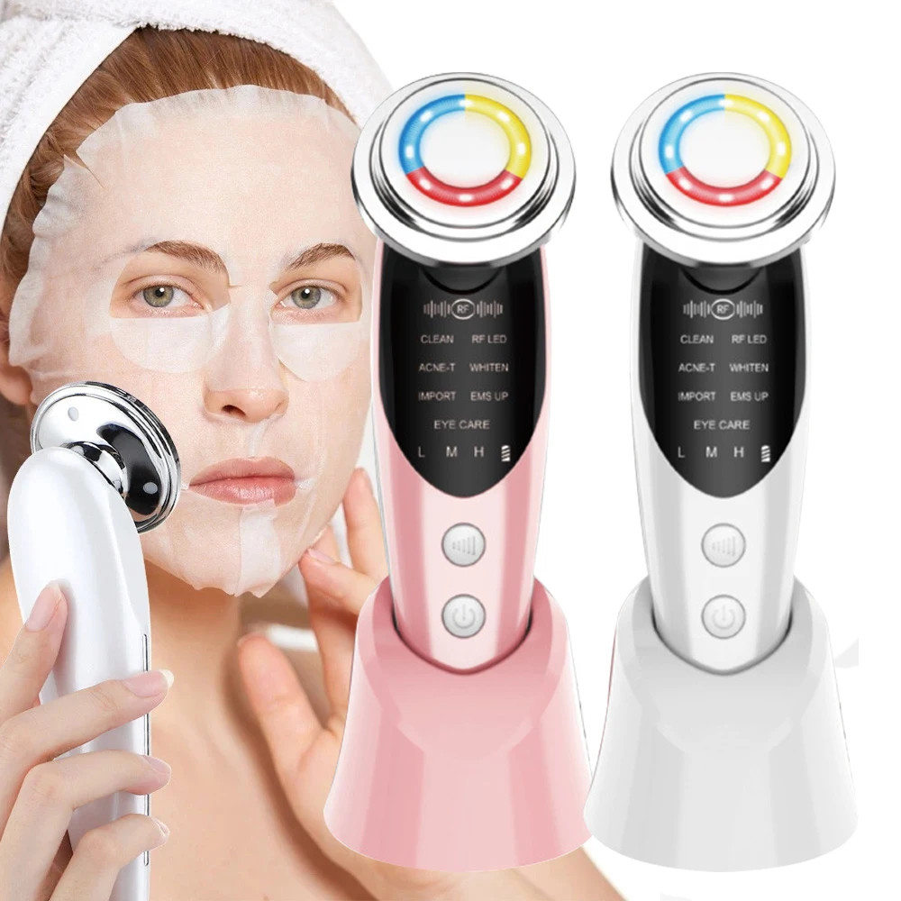 

EMS 7 в 1, устройство для красоты лица, горячая и холодная фотонная терапия, устройство для лифтинга лица, средство для удаления морщин, омоложение кожи, укрепление шеи