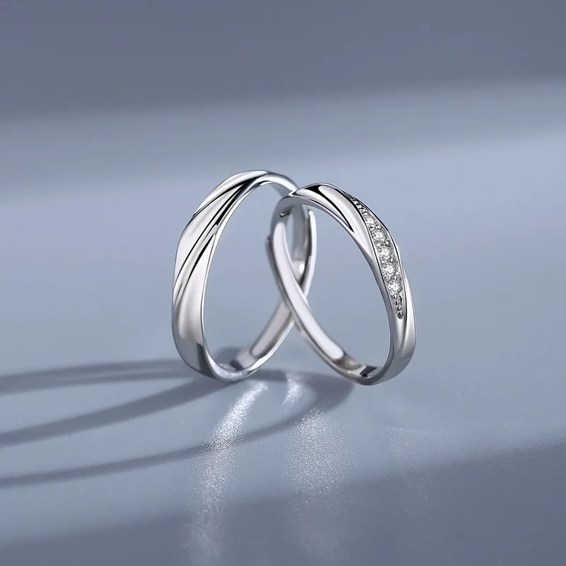 

S925 sterling silver couple ring Mobius diamond ring opening design sense Small crowd ring Valentine's Day gift