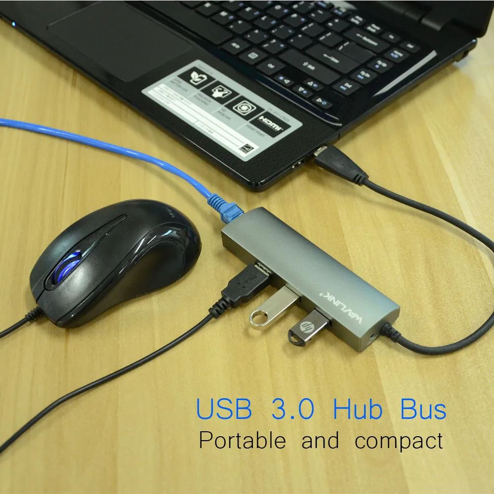 Wavlink USB 3.0 3 Ports Hub with Gigabit Ethernet Adapter, Unibody Aluminum Alloy Body Slim and Sandblasted Surface Supports for Windows Mac OS
