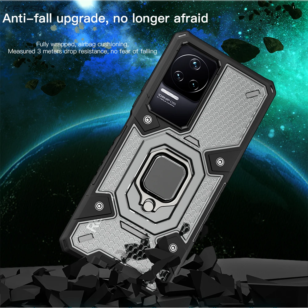 KEYSION Shockproof Case for POCO F4 5G F4 GT Transparent Ring Stand Phone Back Cover for Xiaomi Redmi K40S K50 Pro K50 Gaming