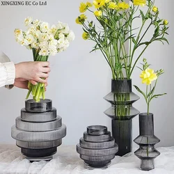Modern Personality Gray Glass Countertop Vase Creative Modeling Living Room Flower Arrangement Home Decoration Accessories