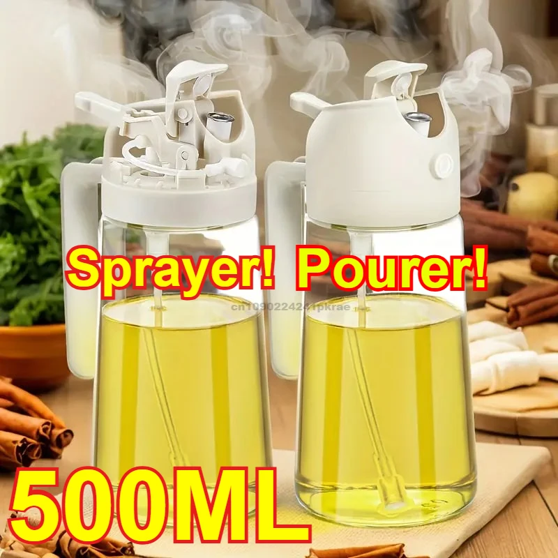 2in1 500 ml tragbarer Ölsprüher und Spender, Olivenöl-Kunststoff-Küchenöl-Sprühflasche zum Kochen, Grillen, Luftfritteuse, Backen, Salat