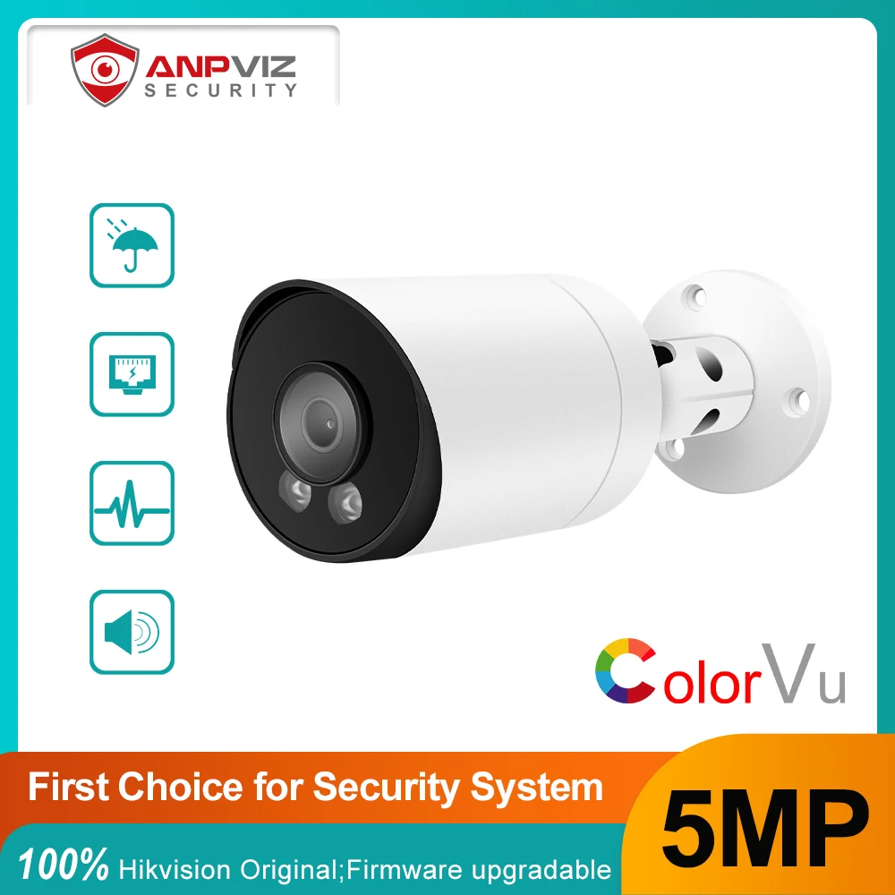 Anpviz 5MP ColorVu POE IP Bullet Camera Security Protection Video Surveillance Full Color Night Vision With Audio Built-in Mic