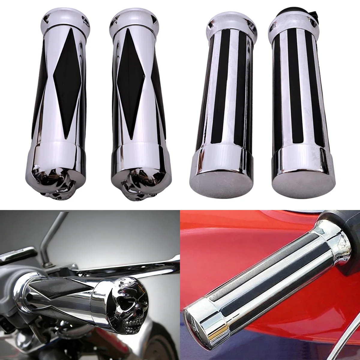 

1" 25mm Motorcycle Skull Rubber Slip Handlebar Hand Grips For Harley Honda Kawasaki Suzuki Yamaha Bikes Cruiser Chopper Custom