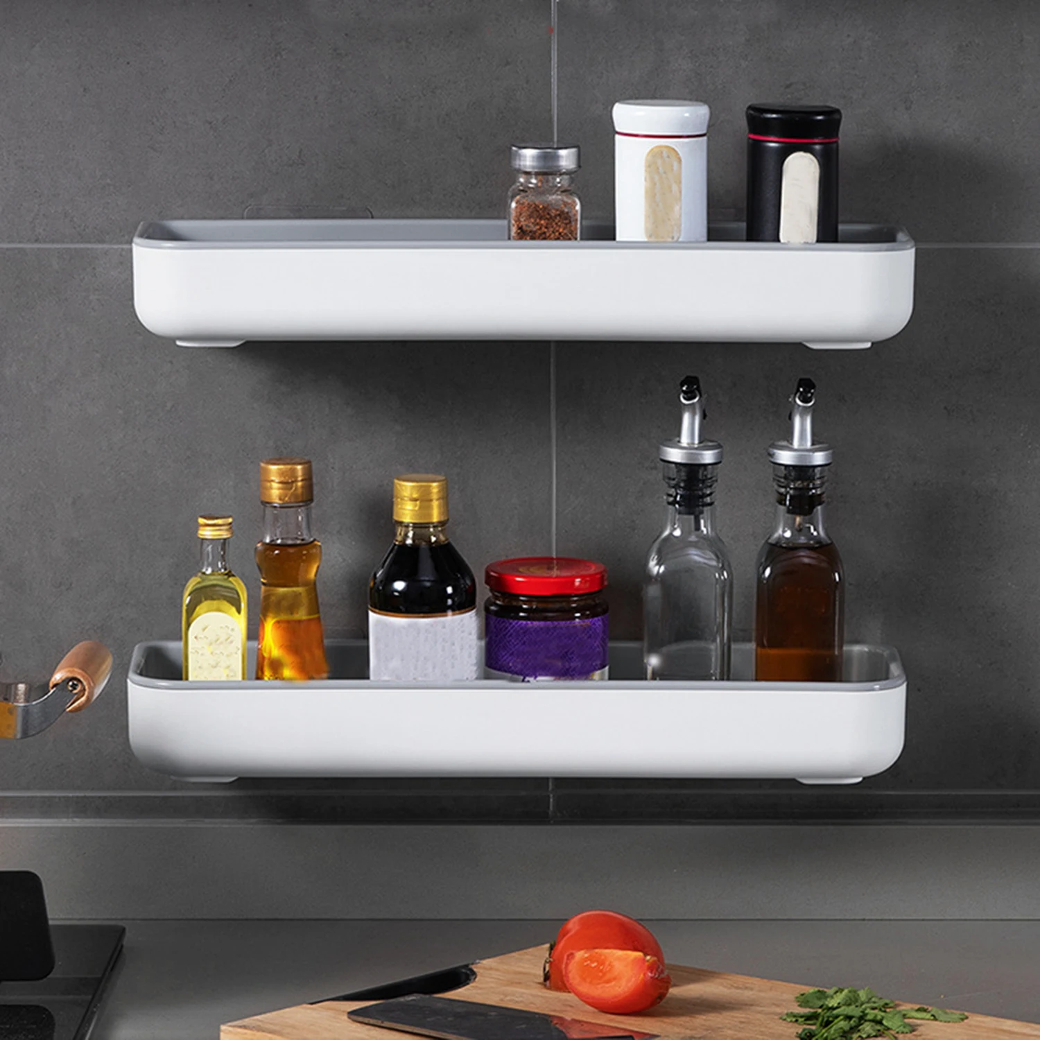 Wall Mounted Kitchen Condiment Spice Rack Organizer Shelf Kitchen Storage Wall Shelf Organizer Plastic Hanging Rack for Kitchen