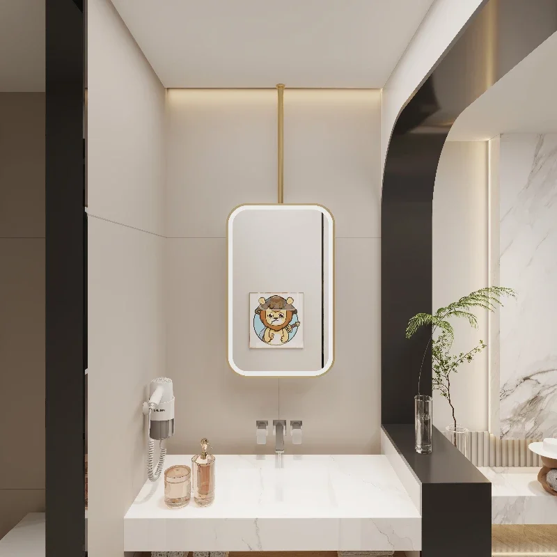 Hanging luminous makeup mirror Washing table Ceiling rotating mirror