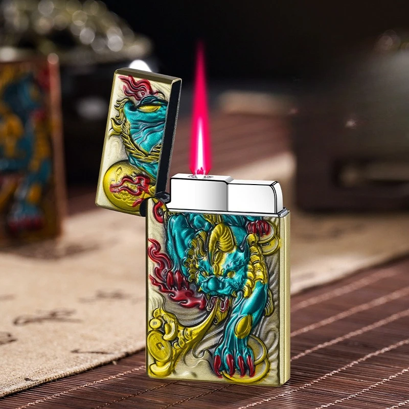 2026 New Painted Lucky Pixiu Double-sided Three-dimensional Relief Inflatable Windproof Direct Burning Lighter Gift Wholesale