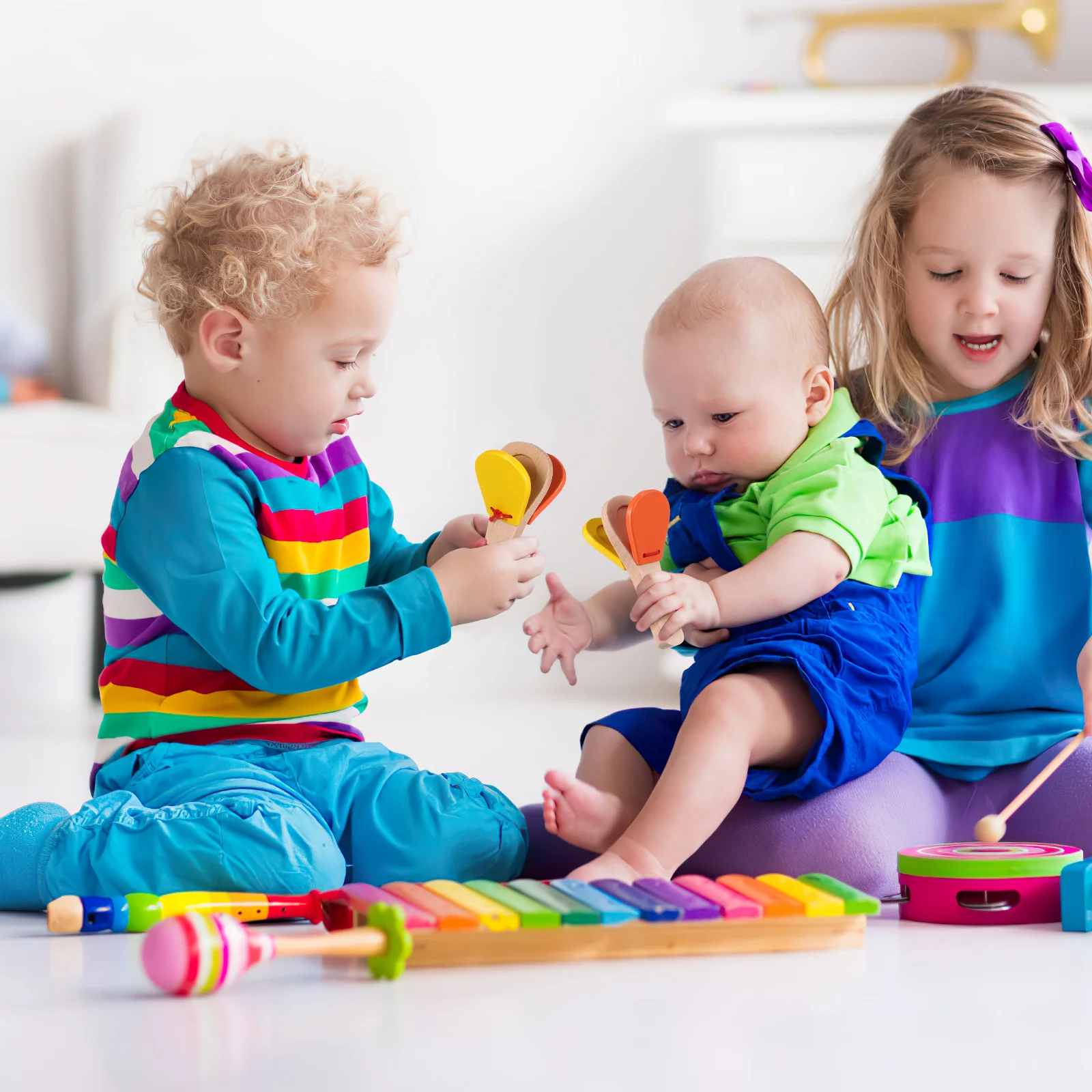 Juguete musical de madera para niños, castañuela para dedo, mango de claqueta, instrumento Musical educativo, mano para niños pequeños, 1 ud.